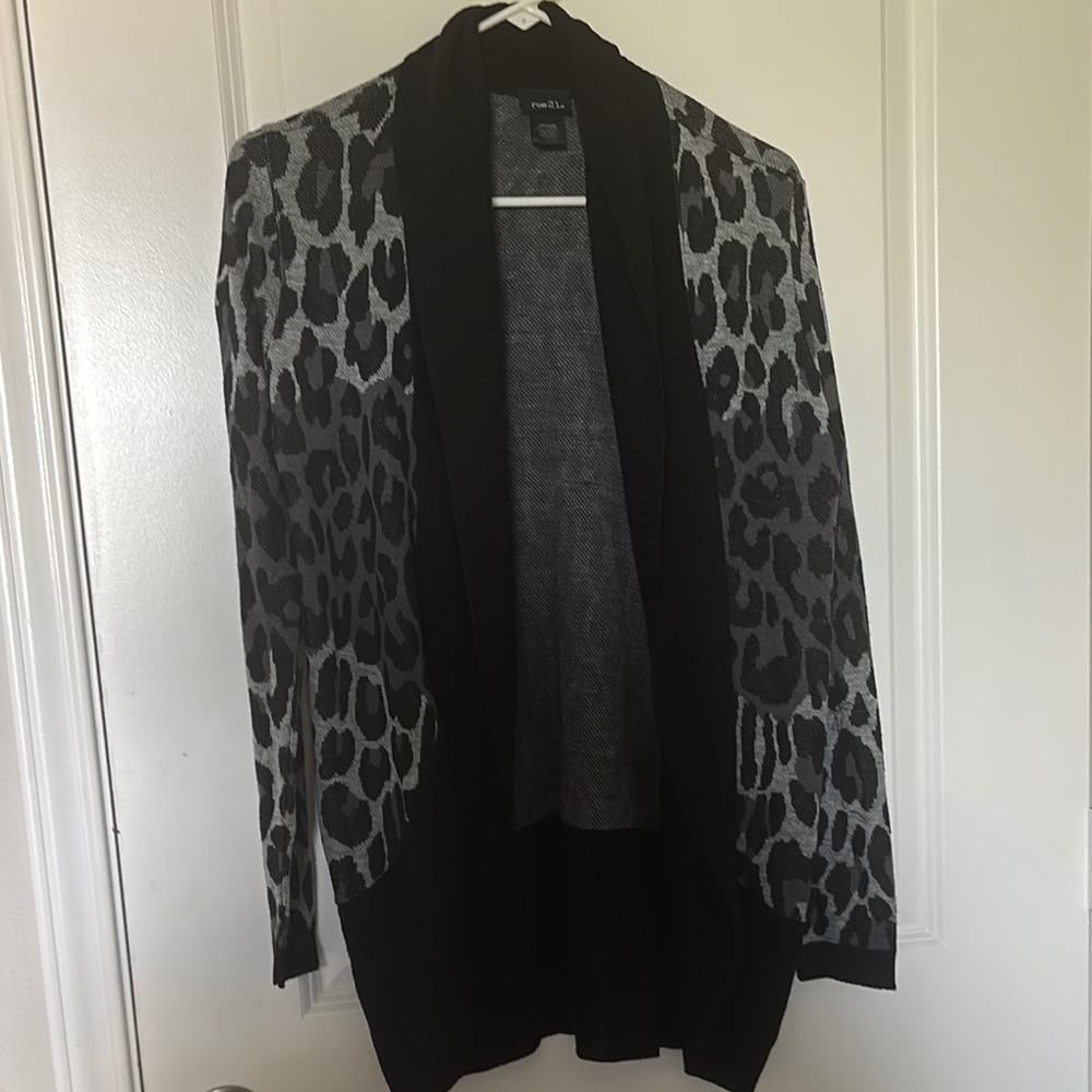 Vanity Black and Gray Animal Print Cardigan Sweater